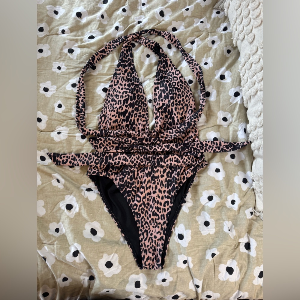 Leopard Print Halter One Piece Swimsuit